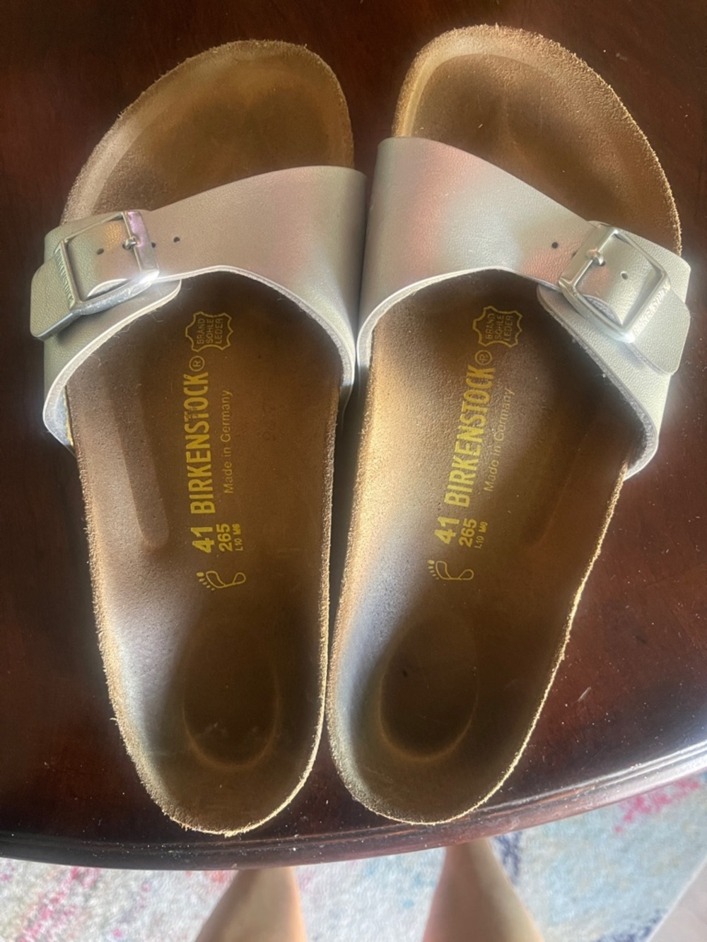 Birkenstock Metallic Silver Single Strap Sandals
